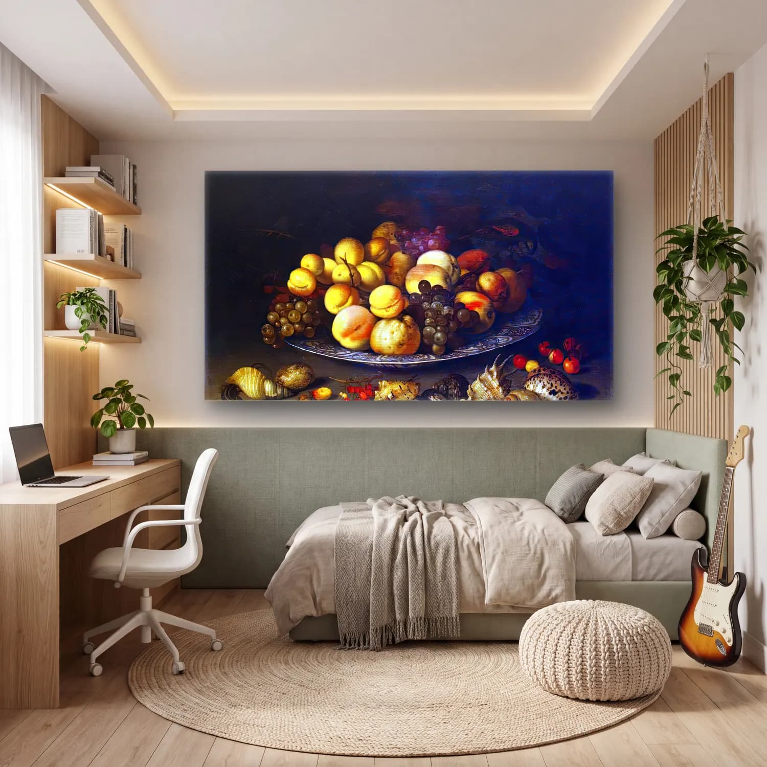 Balthasar van der Ast – Plate with Fruits and Shells cam tablo — genç odasında