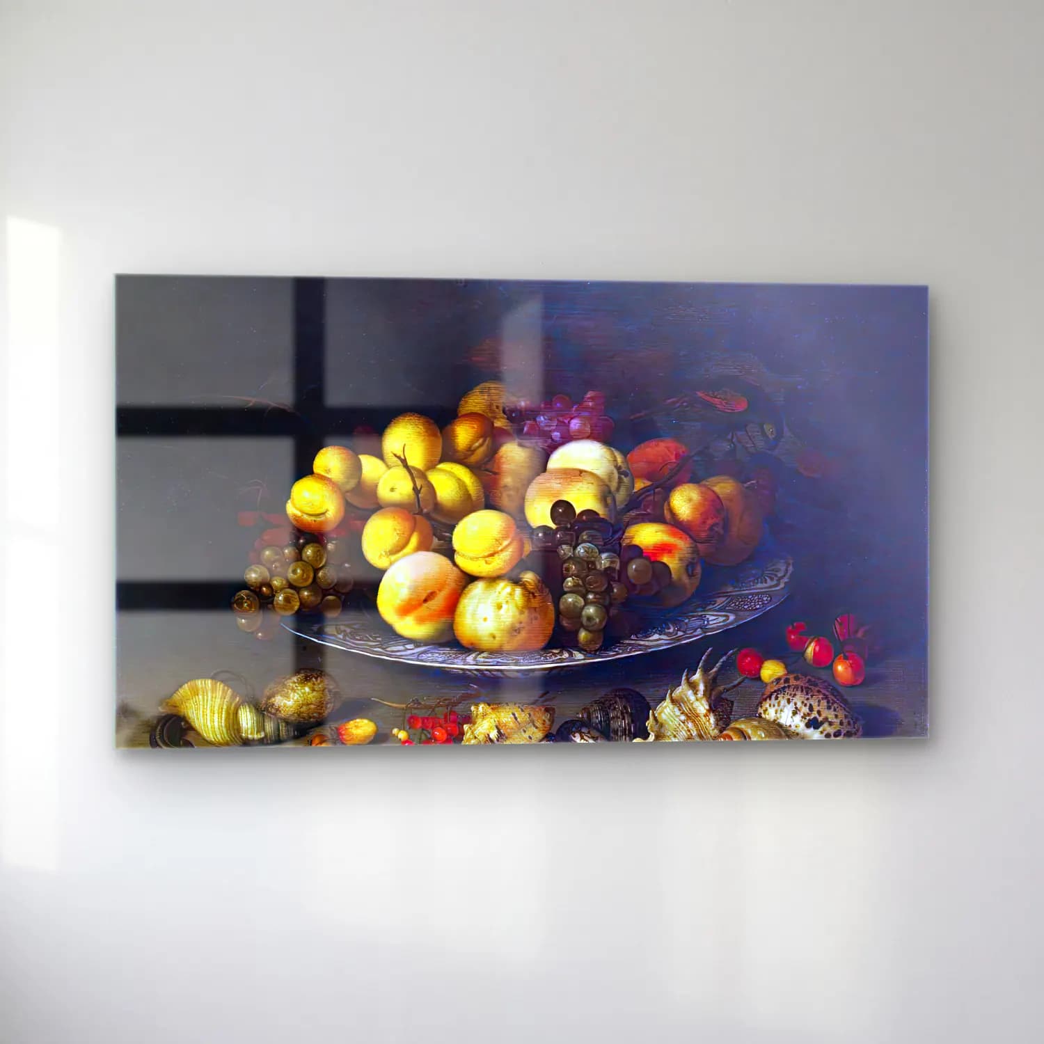 Balthasar van der Ast – Plate with Fruits and Shells cam tablo — sol açıdan görünüm