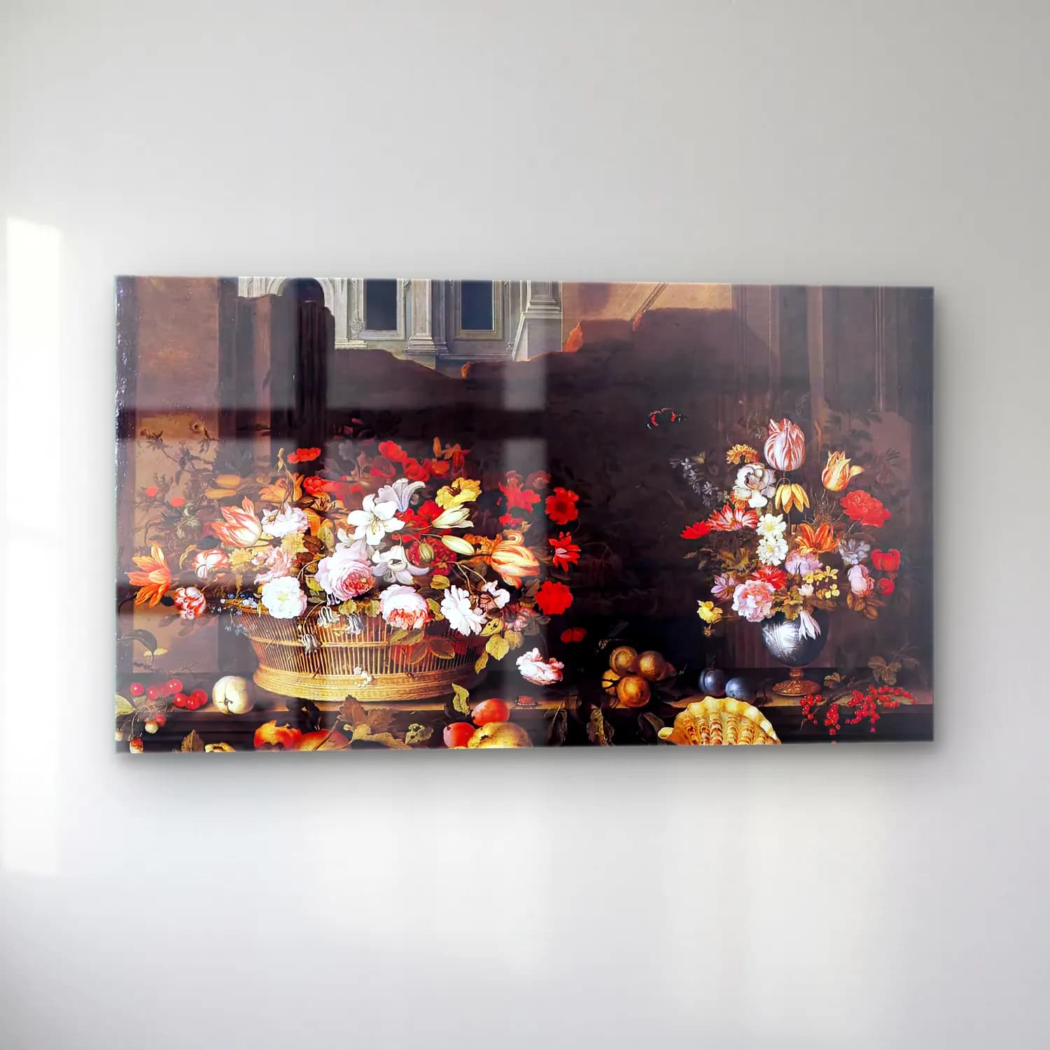 Balthasar van der Ast – Still-Life with Flowers, Fruit, and Shells cam tablo — sol açıdan görünüm