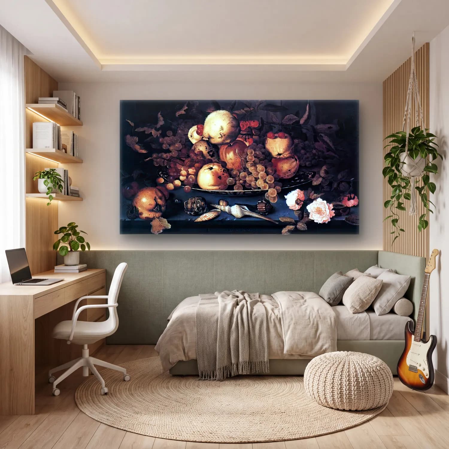 Balthasar van der Ast – Still-life with Dish of Fruit cam tablo — genç odasında