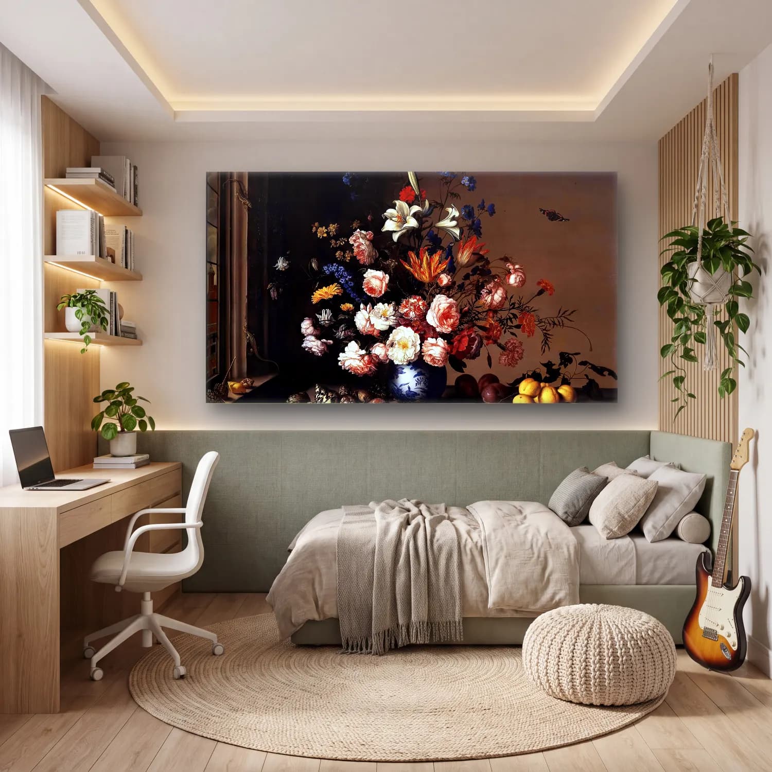 Balthasar van der Ast – Vase of Flowers by a Window cam tablo — genç odasında