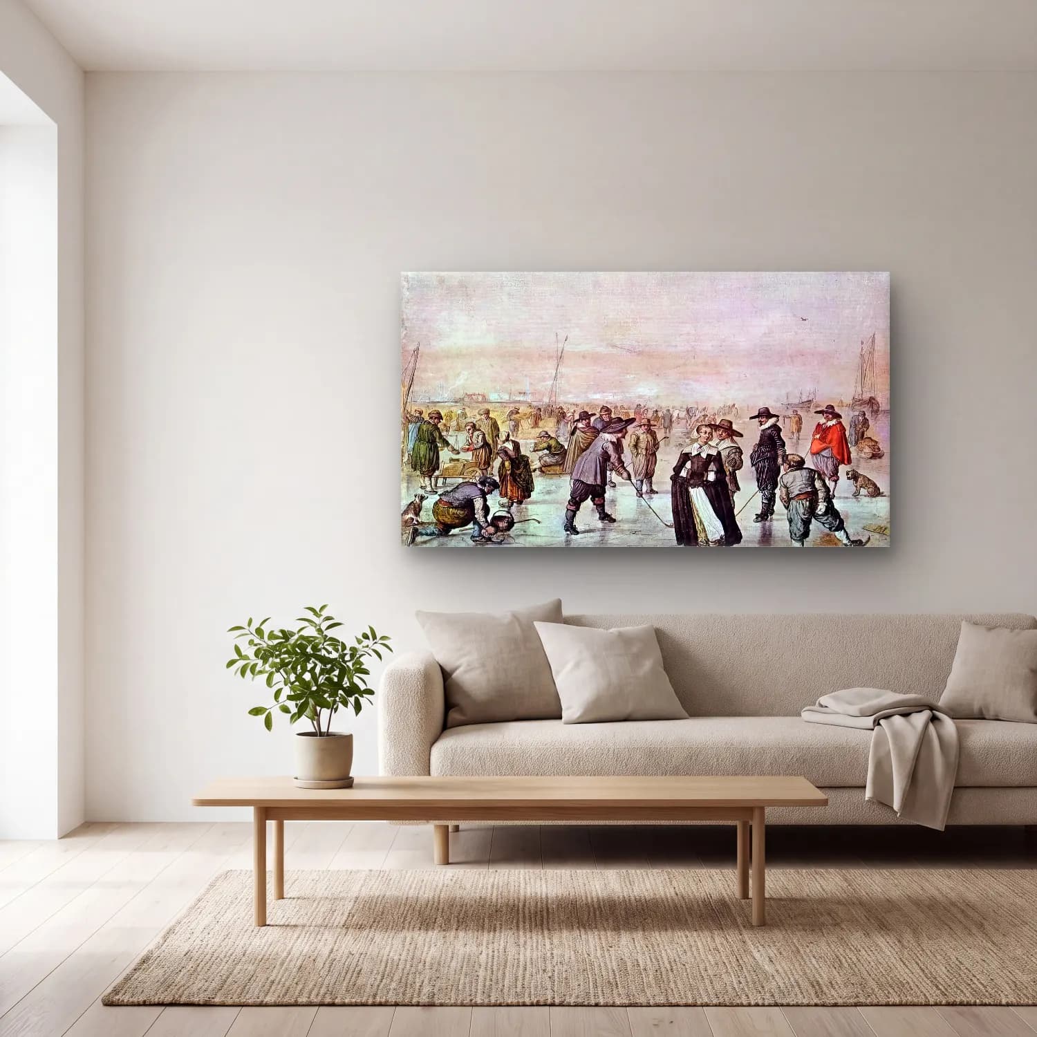 Hendrick Avercamp – A Scene on the Ice – Siyah Beyaz Tonlar cam tablo — açık renk salonda