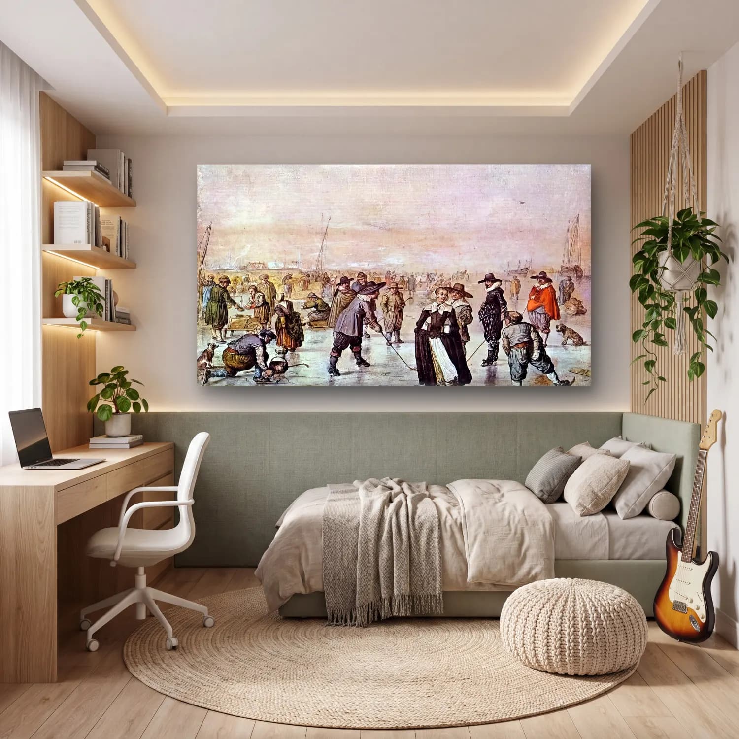 Hendrick Avercamp – A Scene on the Ice – Siyah Beyaz Tonlar cam tablo — genç odasında