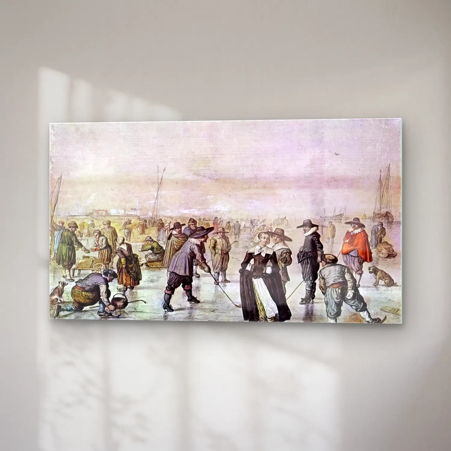 Hendrick Avercamp – A Scene on the Ice – Siyah Beyaz Tonlar cam tablo — sağ açıdan görünüm