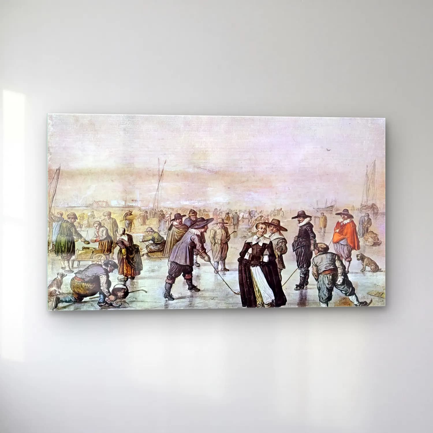 Hendrick Avercamp – A Scene on the Ice – Siyah Beyaz Tonlar cam tablo — sol açıdan görünüm