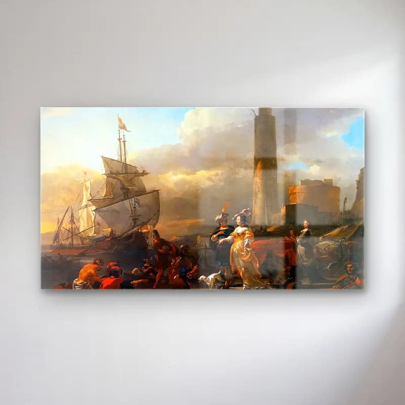 Nicolaes Berchem – A Harbour Scene cam tablo — Nicolaes Berchem – A Harbour Scene — yağlı boya liman ve tekneler