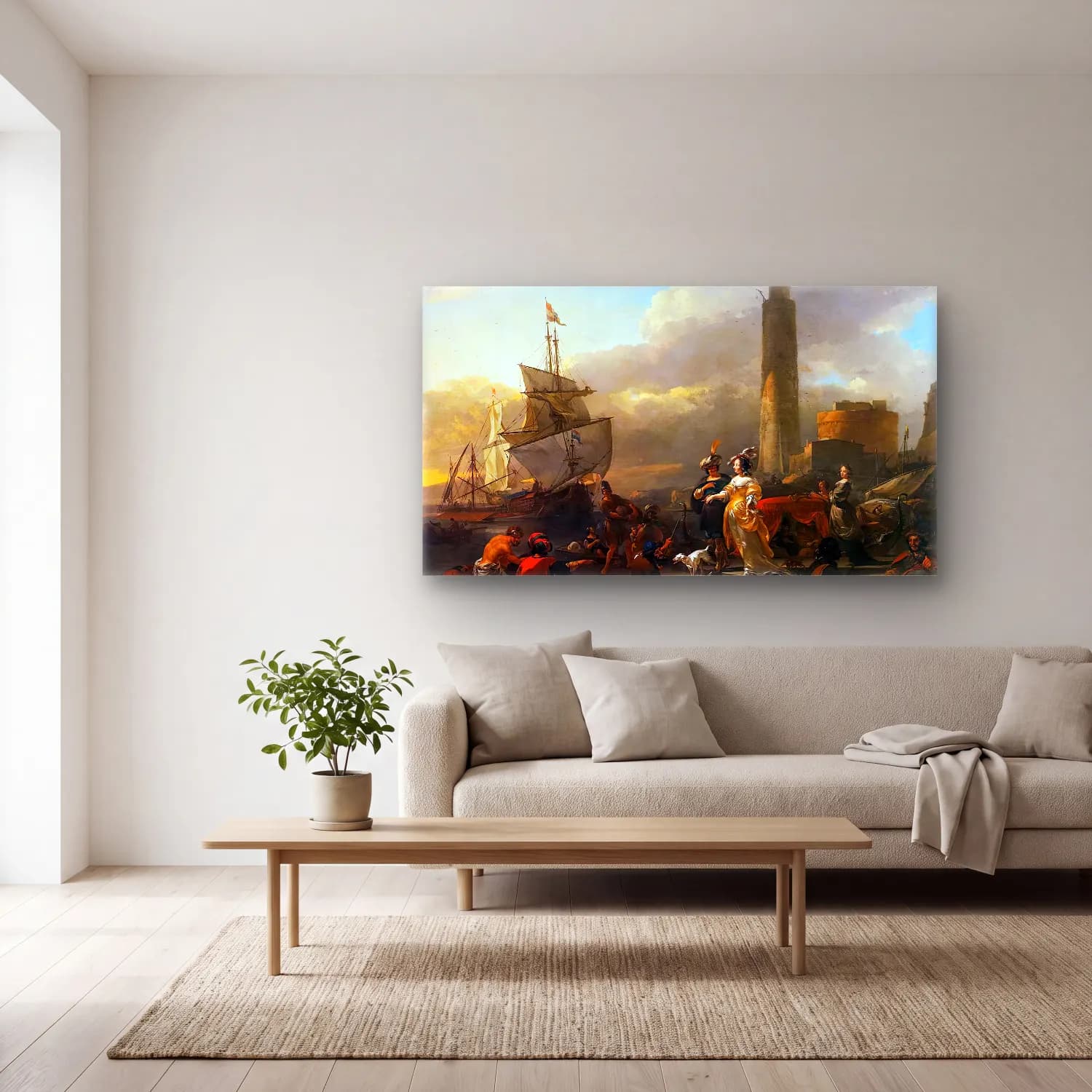 Nicolaes Berchem – A Harbour Scene cam tablo — açık renk salonda