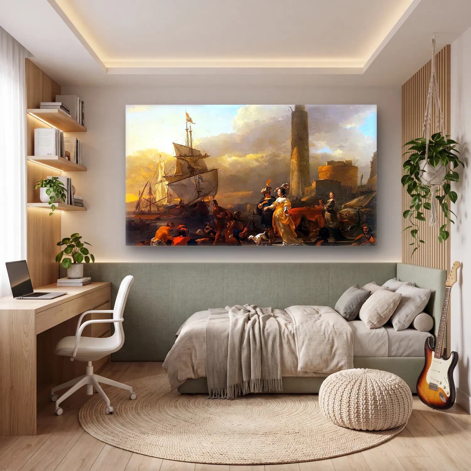 Nicolaes Berchem – A Harbour Scene cam tablo — genç odasında