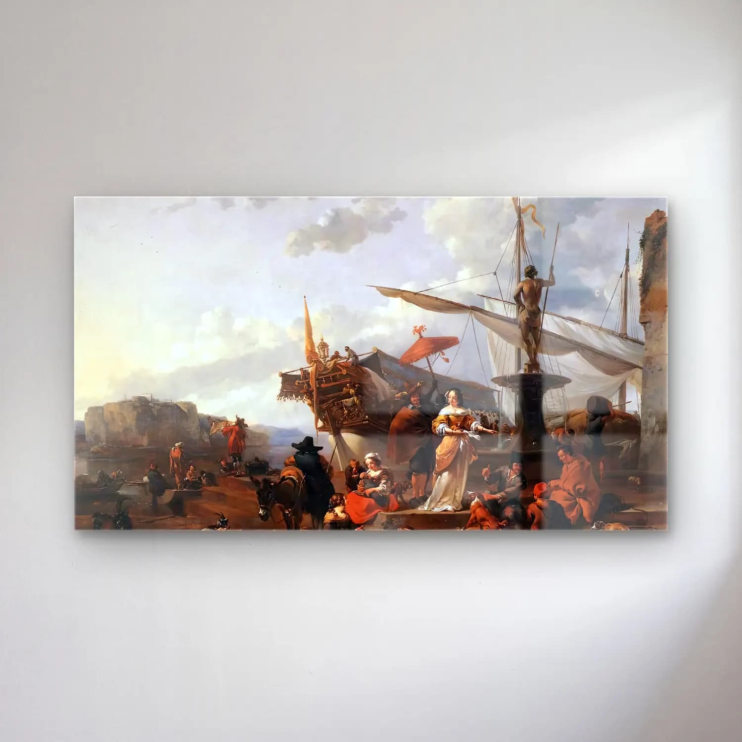 Nicolaes Berchem – A Southern Harbour Scene cam tablo — Nicolaes Berchem – A Southern Harbour Scene — yağlı boya liman ve tekneler