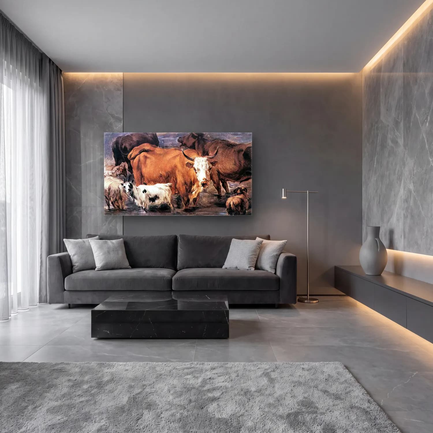 Nicolaes Berchem – Animal Study cam tablo — lüks salon duvarında