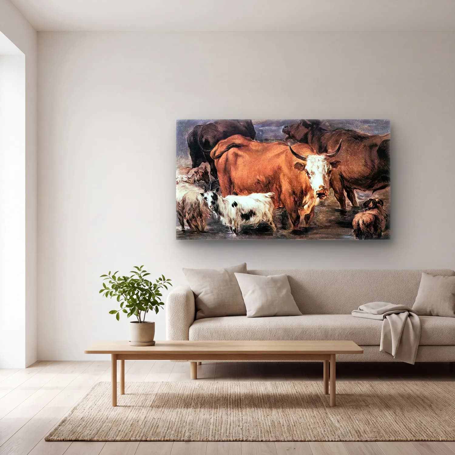 Nicolaes Berchem – Animal Study cam tablo — açık renk salonda