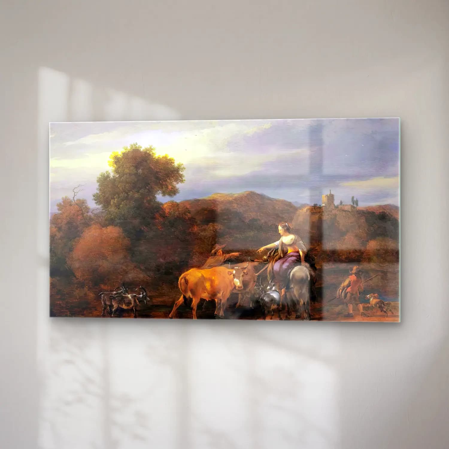 Nicolaes Berchem – Evening Landscape with Drovers and their Animals cam tablo — sağ açıdan görünüm