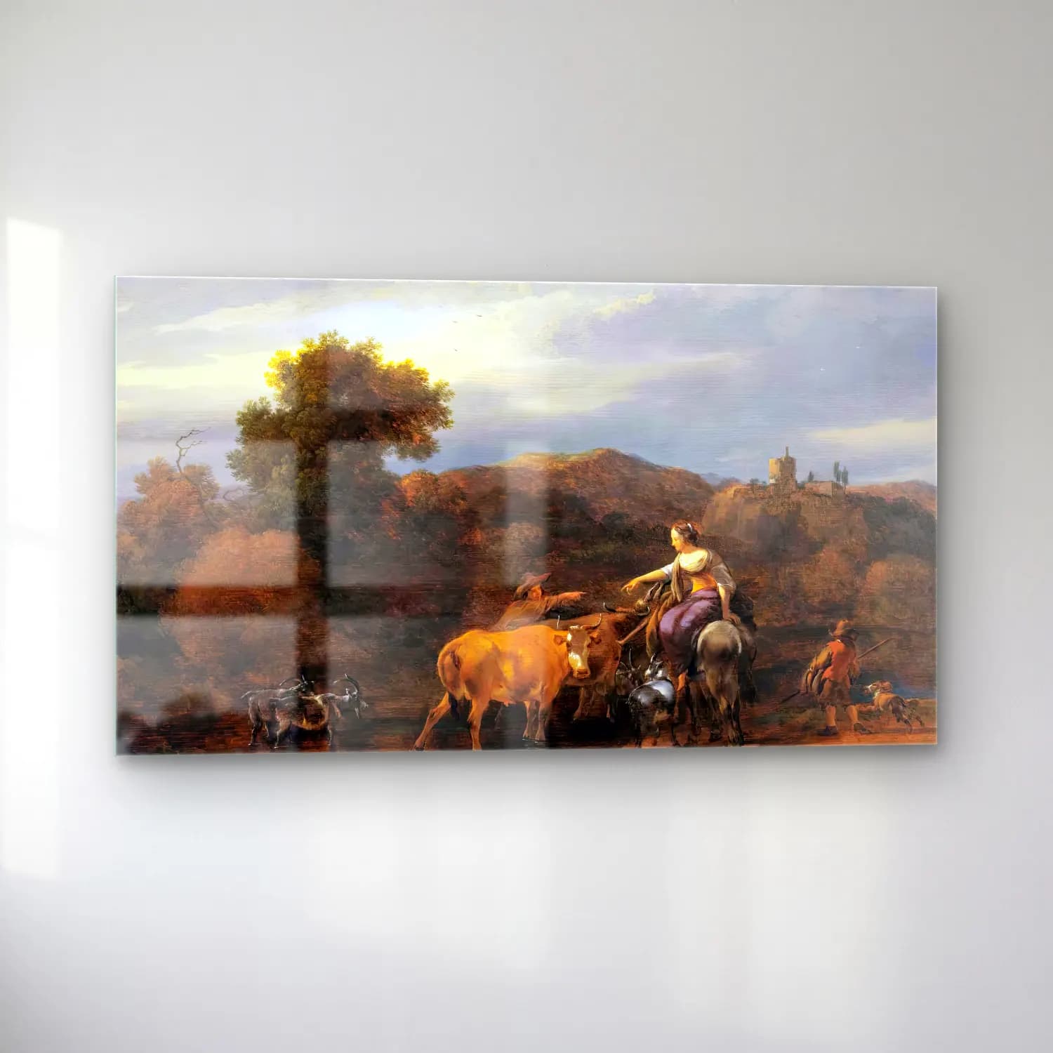 Nicolaes Berchem – Evening Landscape with Drovers and their Animals cam tablo — sol açıdan görünüm