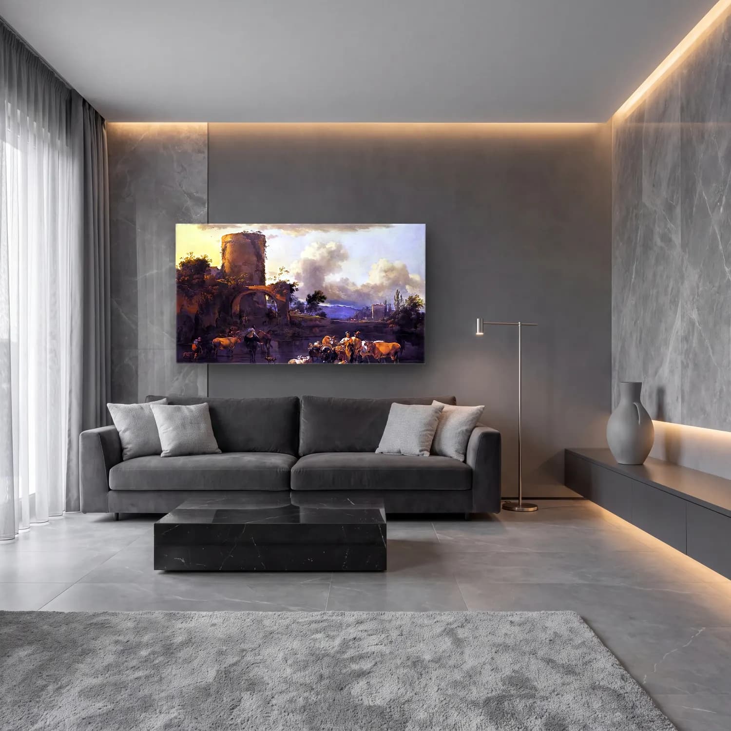 Nicolaes Berchem – Evening Landscape cam tablo — lüks salon duvarında