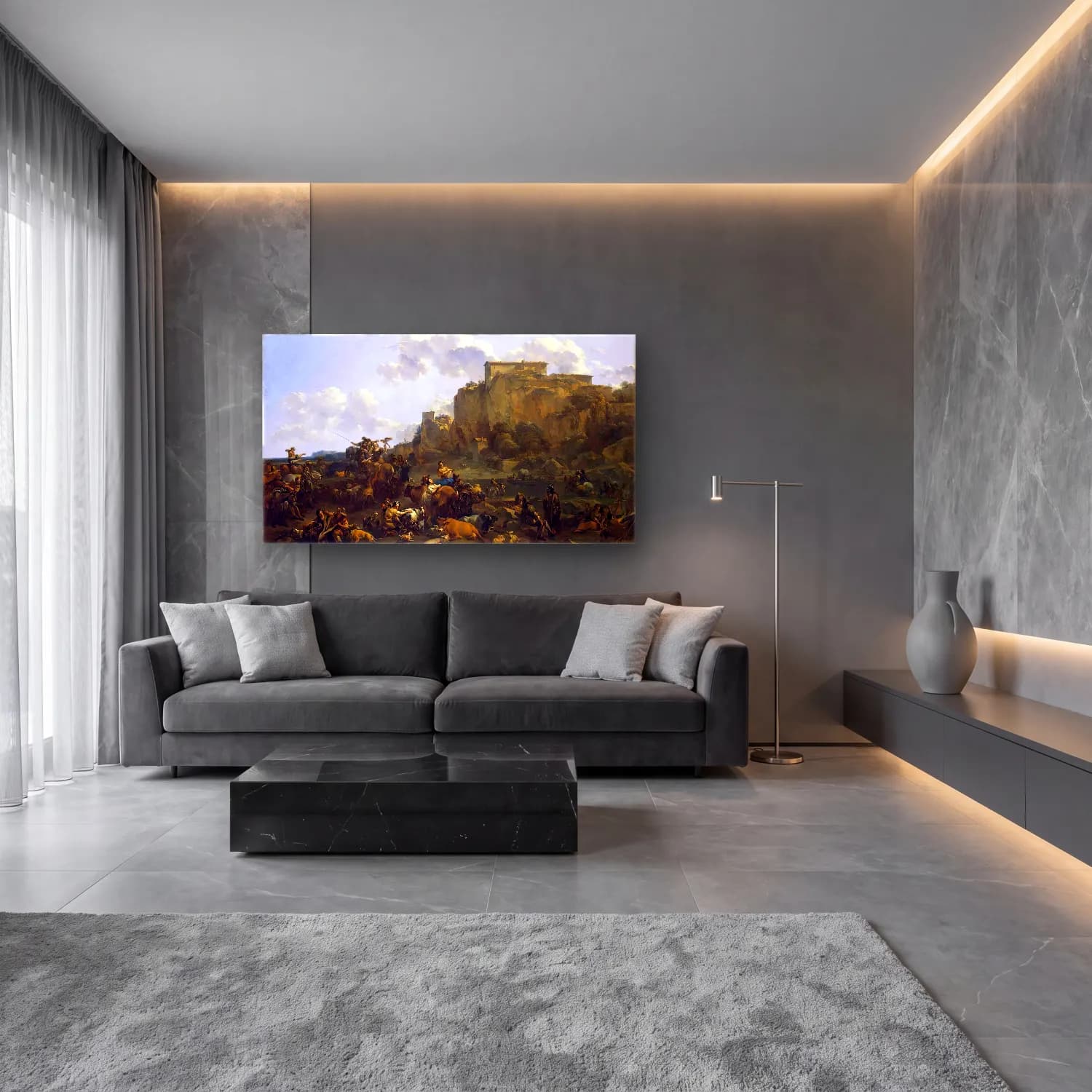 Nicolaes Berchem – Hunters Resting cam tablo — lüks salon duvarında