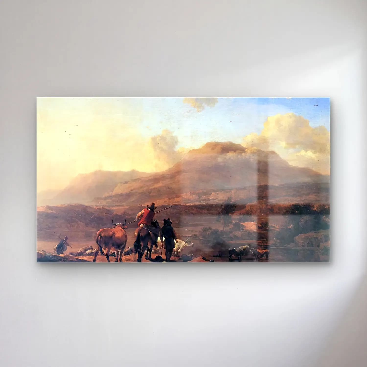 Nicolaes Berchem – Italian Landscape at Sunset cam tablo — Nicolaes Berchem – Italian Landscape at Sunset — yağlı boya dağ manzarası