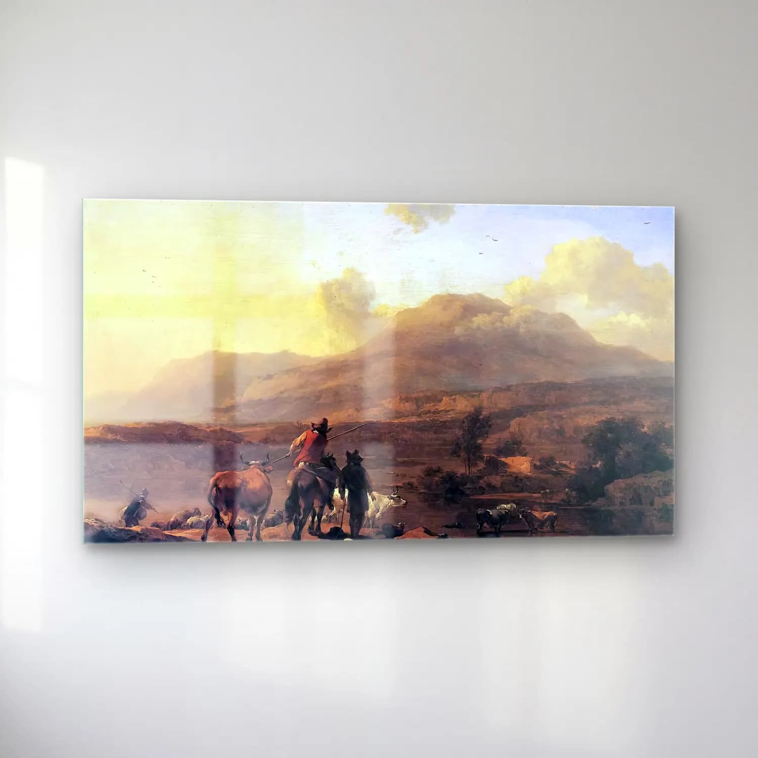 Nicolaes Berchem – Italian Landscape at Sunset cam tablo — sol açıdan görünüm