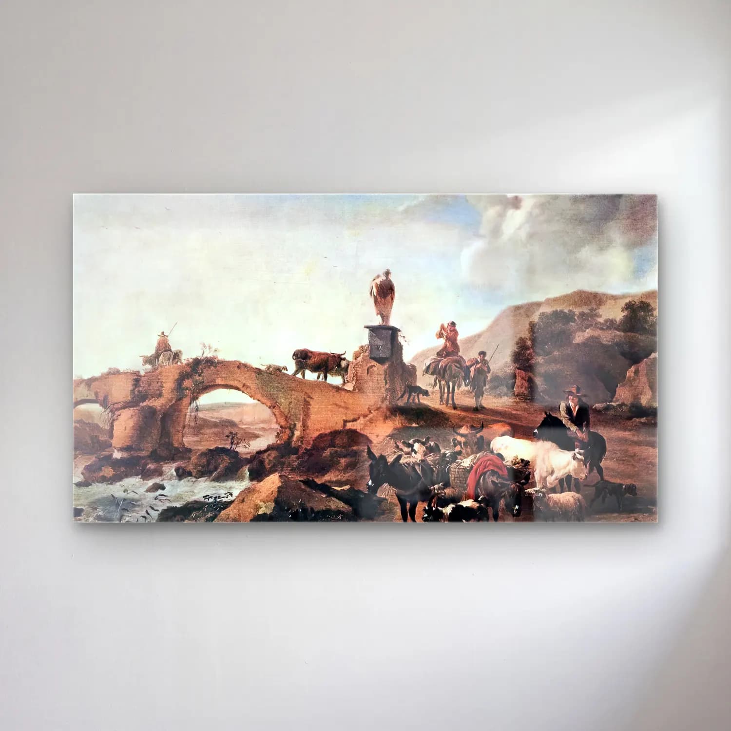 Nicolaes Berchem – Italian Landscape with Bridge cam tablo — Nicolaes Berchem – Italian Landscape with Bridge — yağlı boya dini sahne