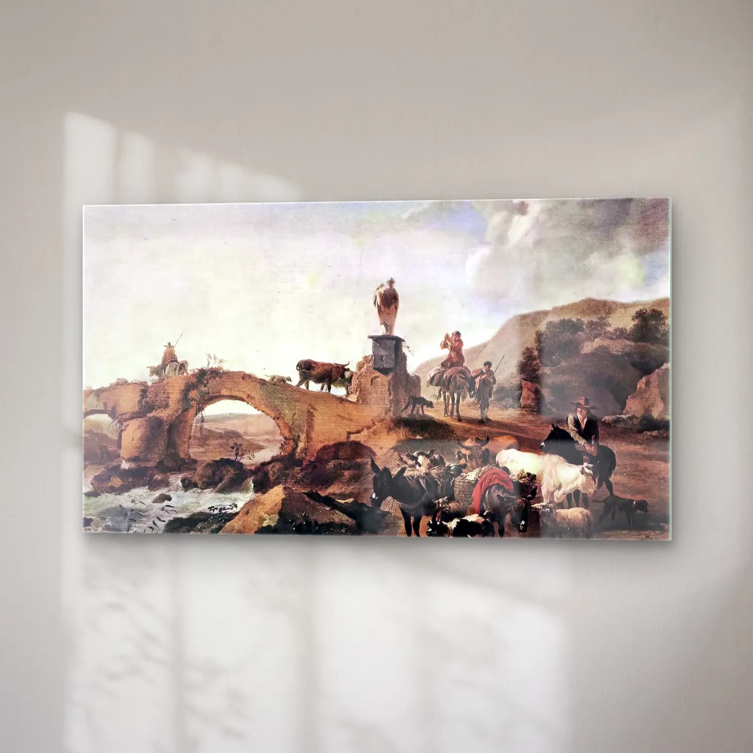 Nicolaes Berchem – Italian Landscape with Bridge cam tablo — sağ açıdan görünüm