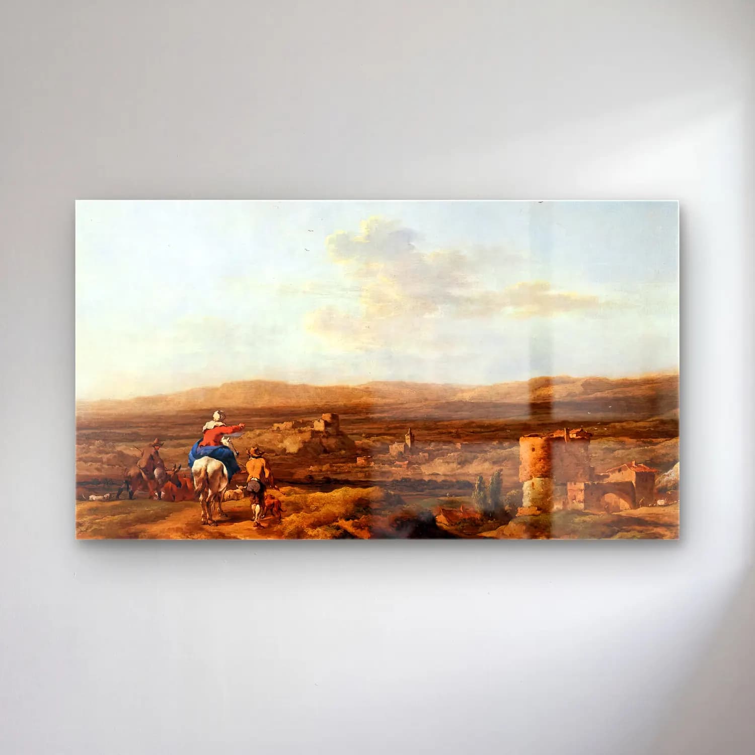 Nicolaes Berchem – Italian Landscape with Mountain Plateau cam tablo — Nicolaes Berchem – Italian Landscape with Mountain Plateau — yağlı boya savaş sahnesi