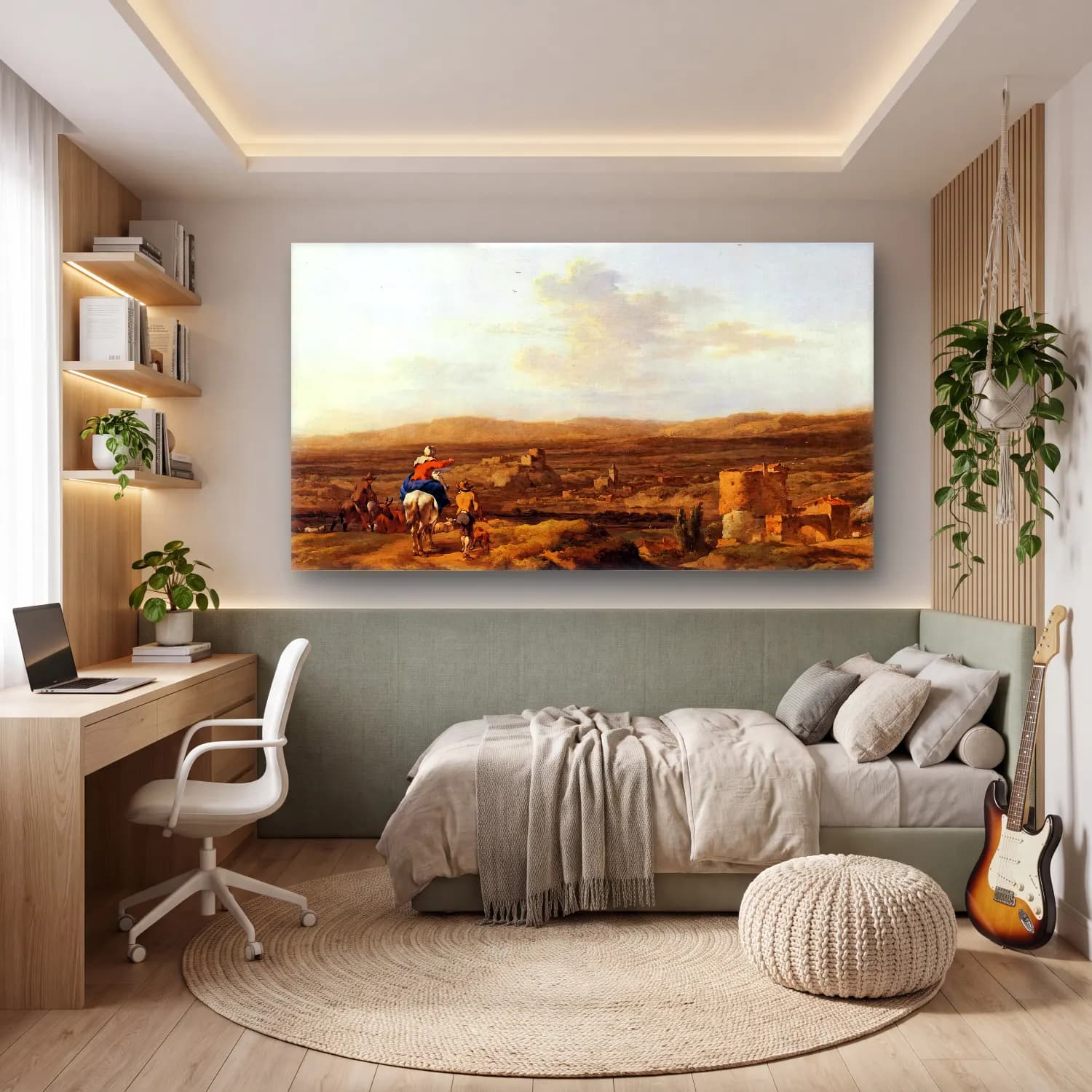 Nicolaes Berchem – Italian Landscape with Mountain Plateau cam tablo — genç odasında