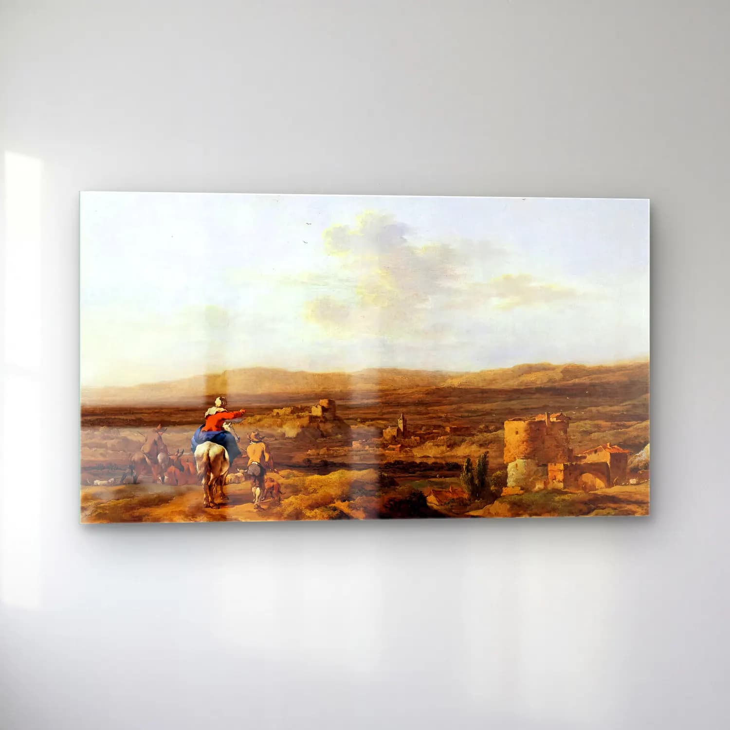 Nicolaes Berchem – Italian Landscape with Mountain Plateau cam tablo — sol açıdan görünüm