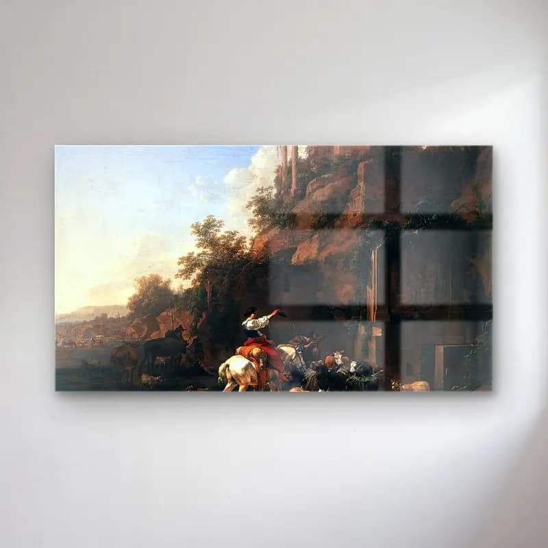Nicolaes Berchem – Rocky Landscape with Antique Ruins cam tablo — Nicolaes Berchem – Rocky Landscape with Antique Ruins — yağlı boya savaş sahnesi
