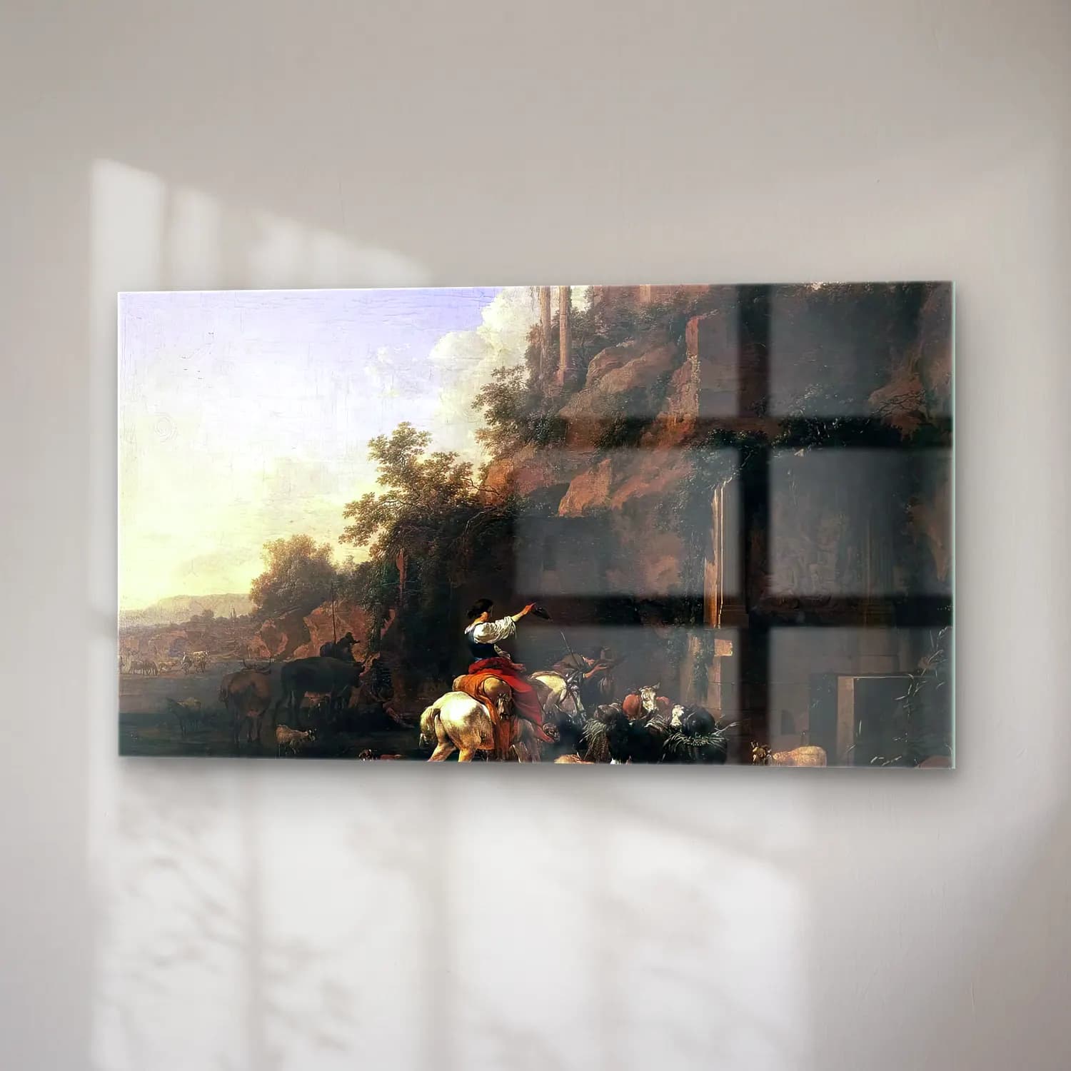 Nicolaes Berchem – Rocky Landscape with Antique Ruins cam tablo — sağ açıdan görünüm