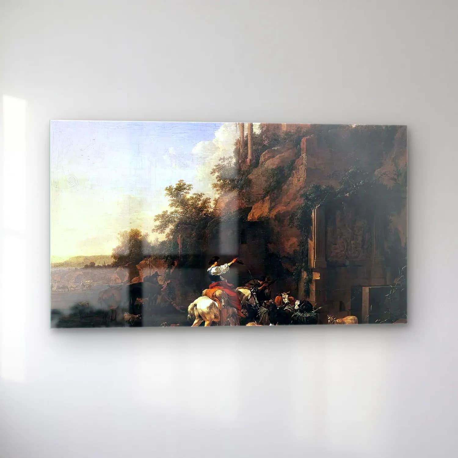 Nicolaes Berchem – Rocky Landscape with Antique Ruins cam tablo — sol açıdan görünüm