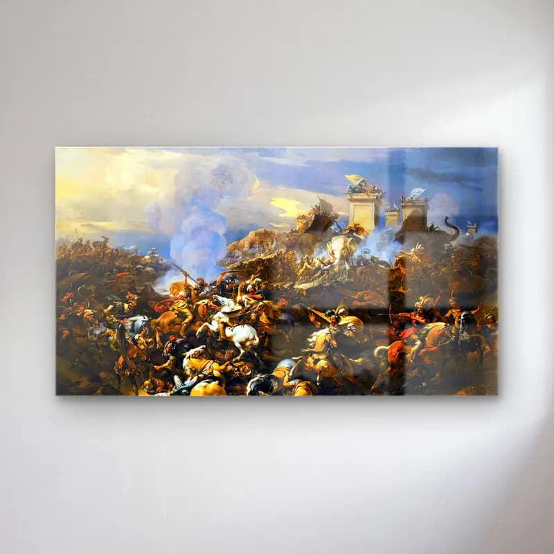 Nicolaes Berchem – The Battle between Alexander and Porus cam tablo — Nicolaes Berchem – The Battle between Alexander and Porus — yağlı boya savaş sahnesi