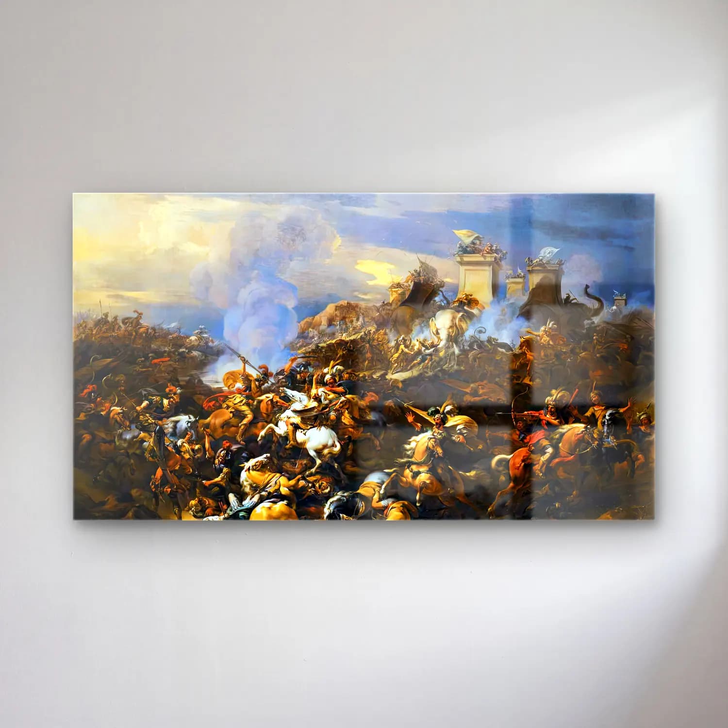 Nicolaes Berchem – The Battle between Alexander and Porus cam tablo — Nicolaes Berchem – The Battle between Alexander and Porus — yağlı boya savaş sahnesi