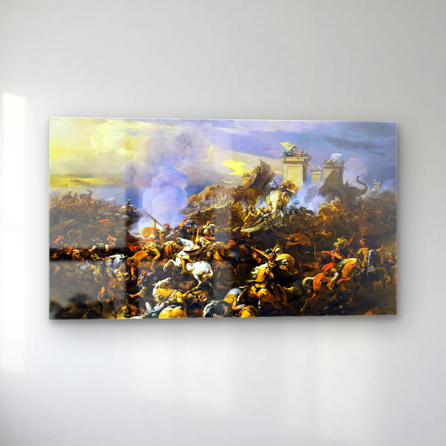 Nicolaes Berchem – The Battle between Alexander and Porus cam tablo — sol açıdan görünüm