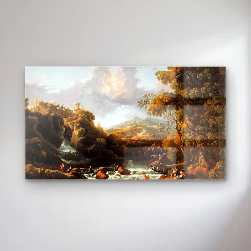 Jan Frans van Bloemen – A Scene in the Roman Campagna cam tablo — Jan Frans van Bloemen – A Scene in the Roman Campagna — vintage kırda nehir