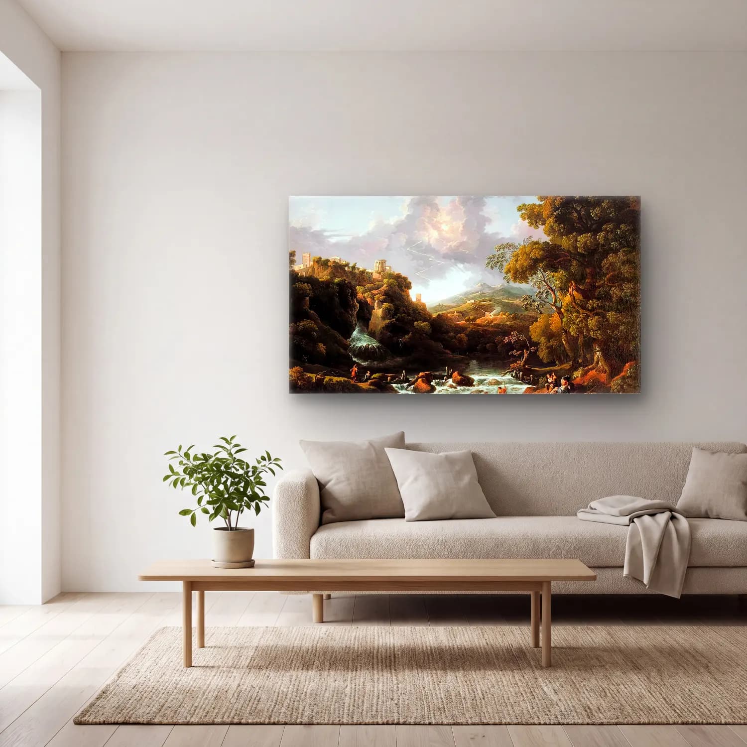 Jan Frans van Bloemen – A Scene in the Roman Campagna cam tablo — açık renk salonda