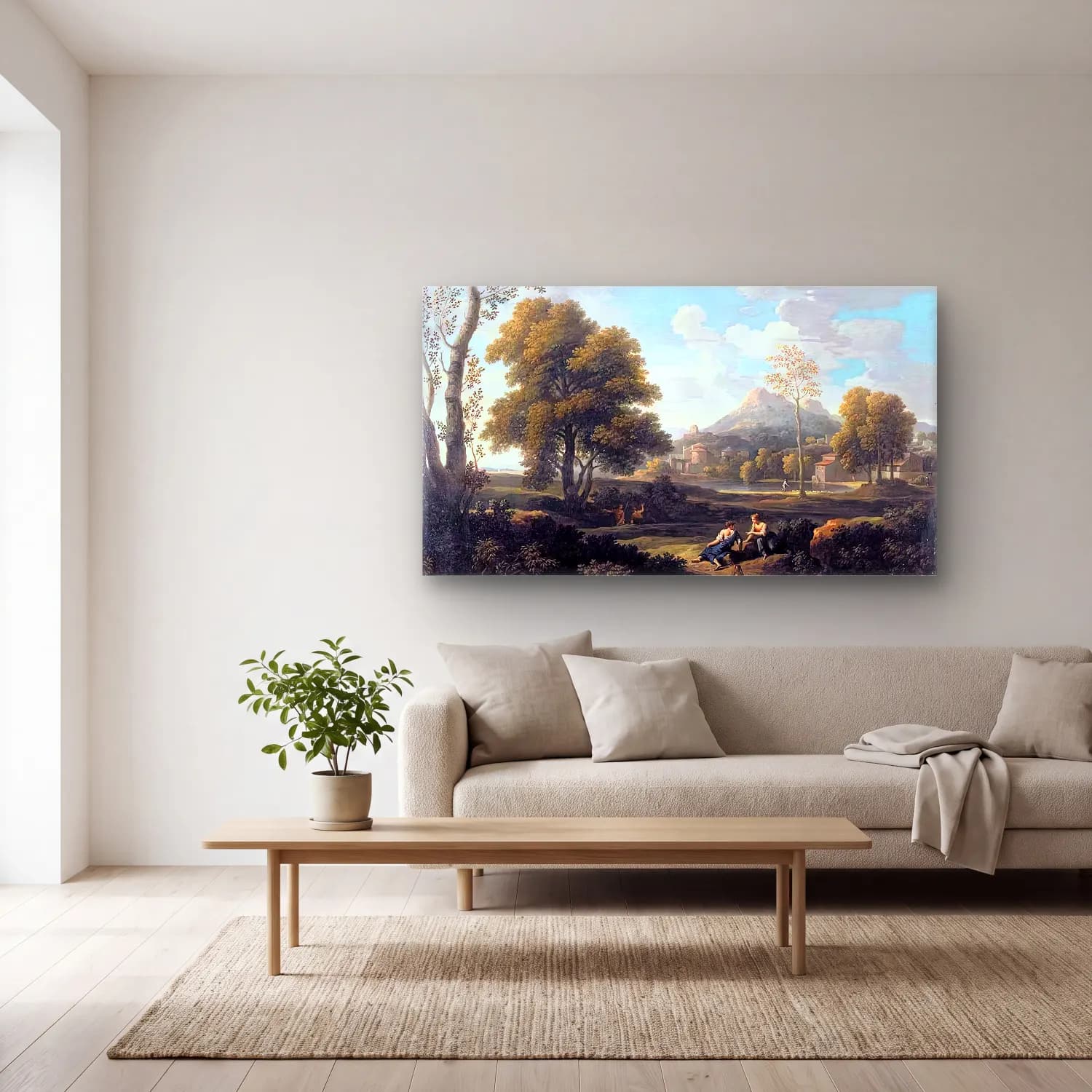 Jan Frans van Bloemen – Classical Landscape cam tablo — açık renk salonda