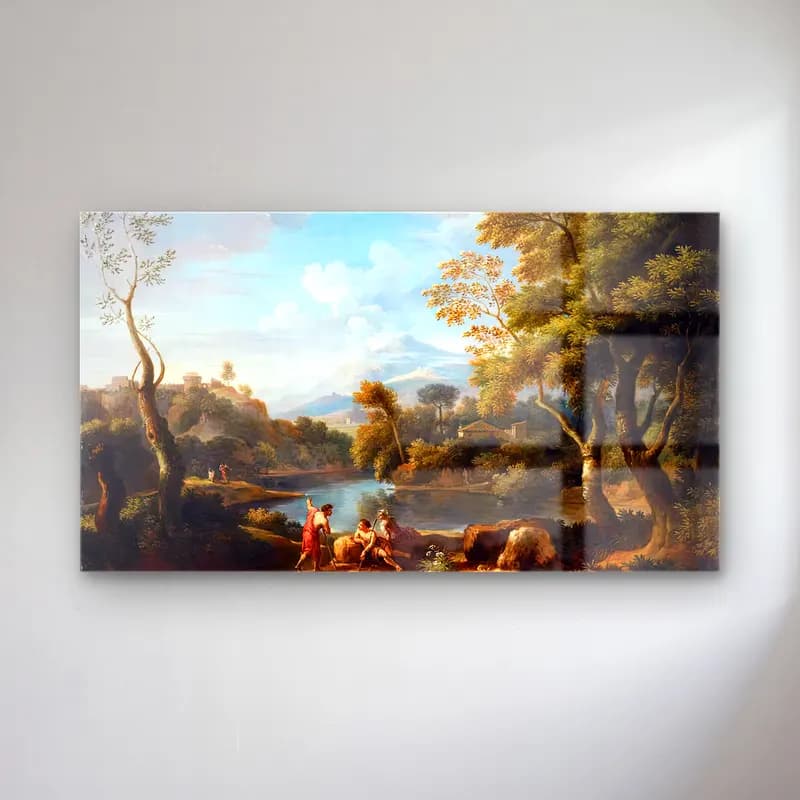 Jan Frans van Bloemen – Landscape with Figures cam tablo — Jan Frans van Bloemen – Landscape with Figures — yağlı boya kırda nehir