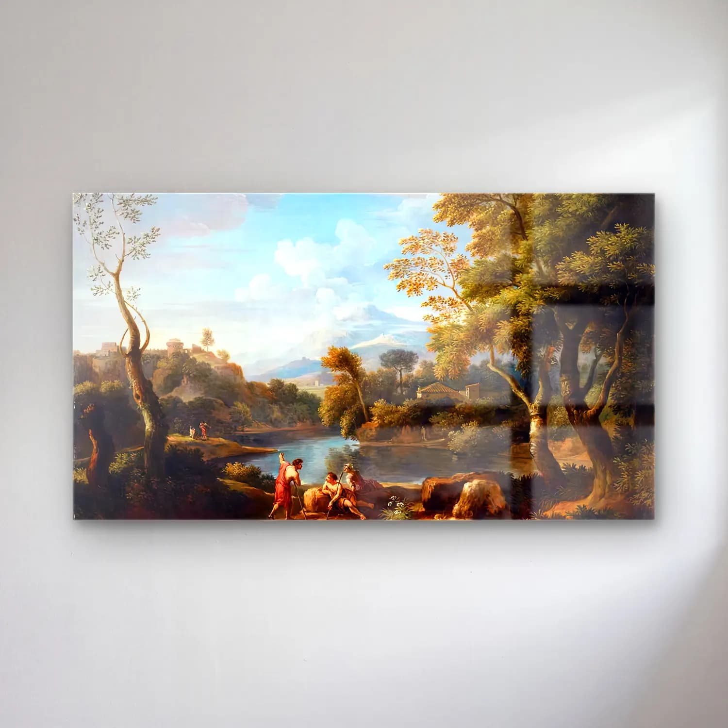 Jan Frans van Bloemen – Landscape with Figures cam tablo — Jan Frans van Bloemen – Landscape with Figures — yağlı boya kırda nehir
