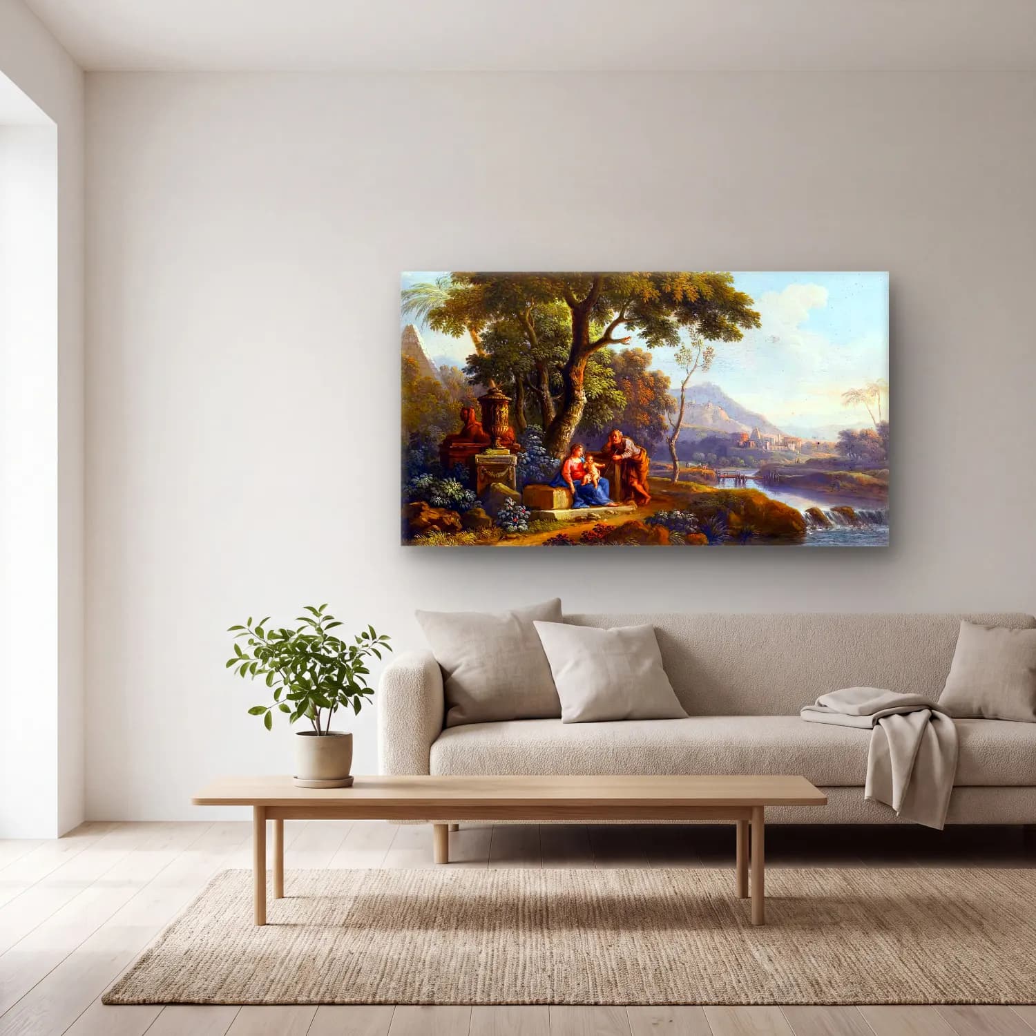 Jan Frans van Bloemen – Rest on the Flight to Egypt cam tablo — açık renk salonda