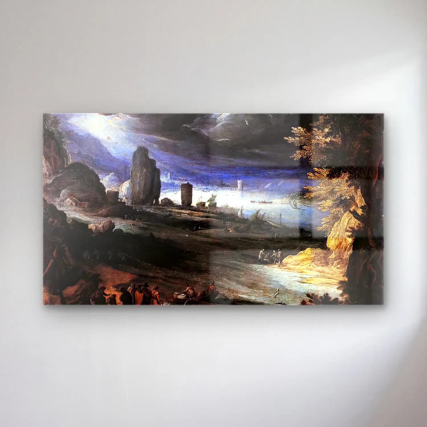 Paul Bril – Coastal Landscape cam tablo — Paul Bril – Coastal Landscape — yağlı boya fırtınalı denizde gemi