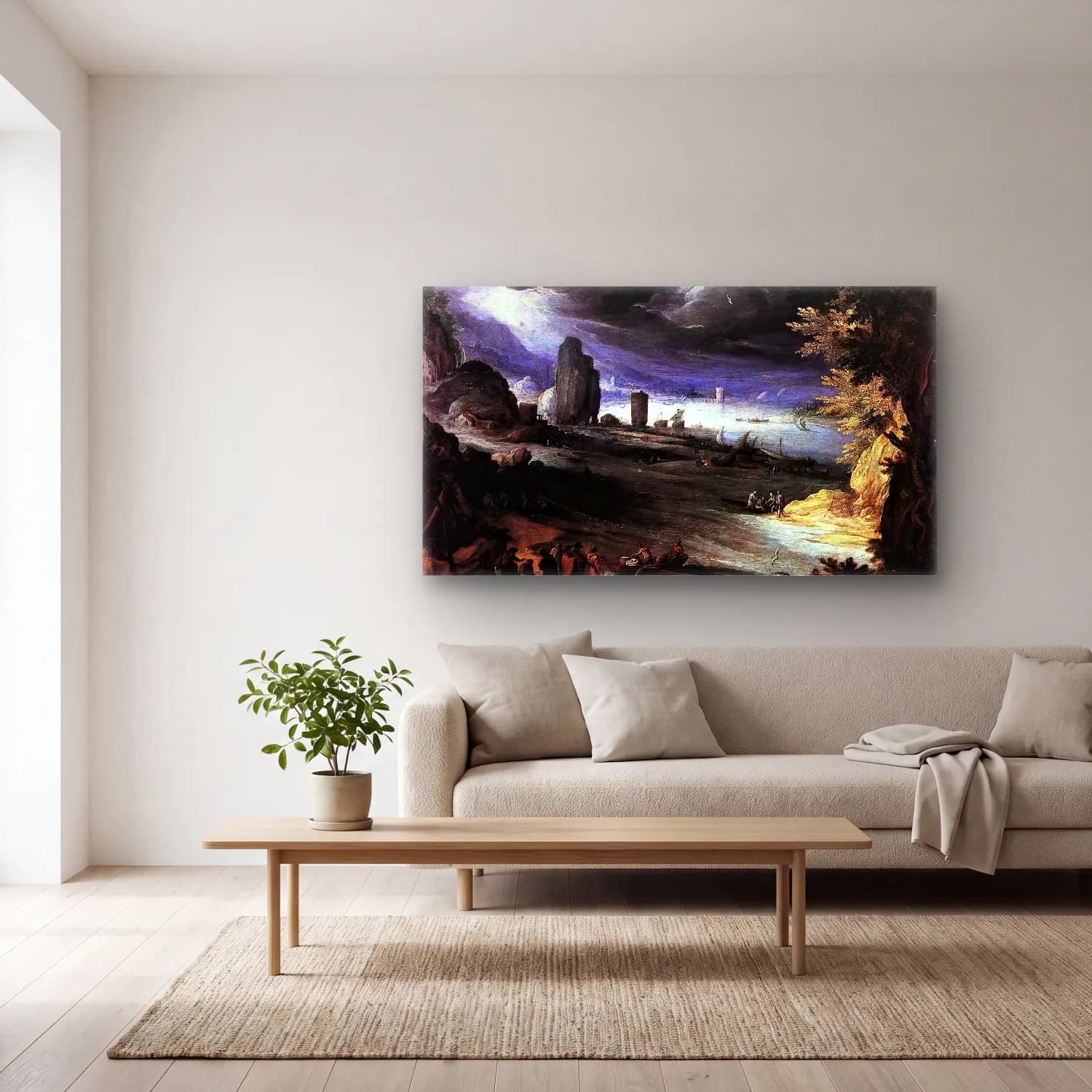 Paul Bril – Coastal Landscape cam tablo — açık renk salonda
