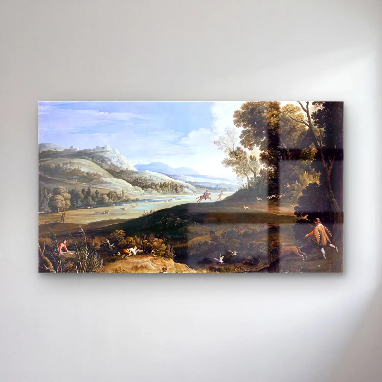 Paul Bril – Landscape with Huntsmen Pursuing a Hare cam tablo — Paul Bril – Landscape with Huntsmen Pursuing a Hare — vintage kırda nehir