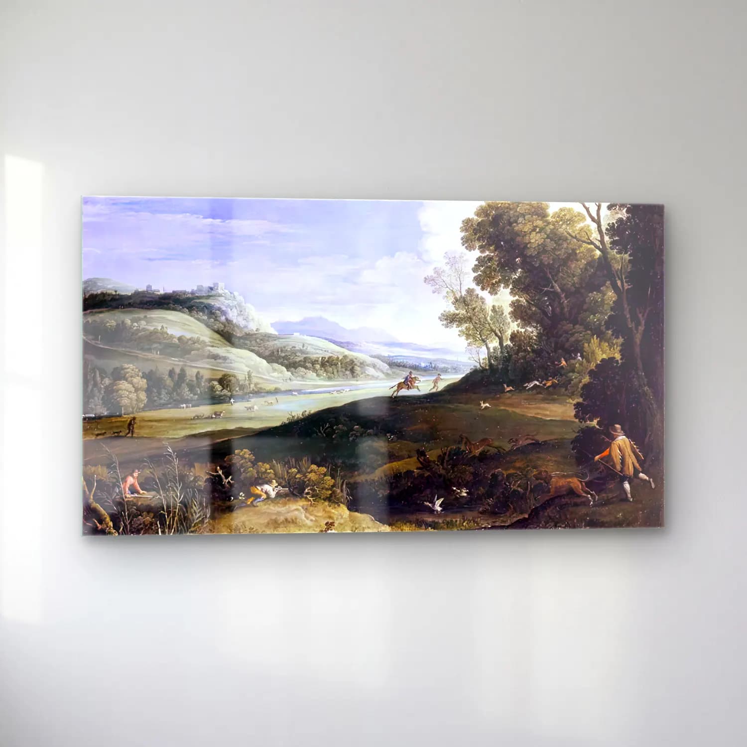 Paul Bril – Landscape with Huntsmen Pursuing a Hare cam tablo — sol açıdan görünüm