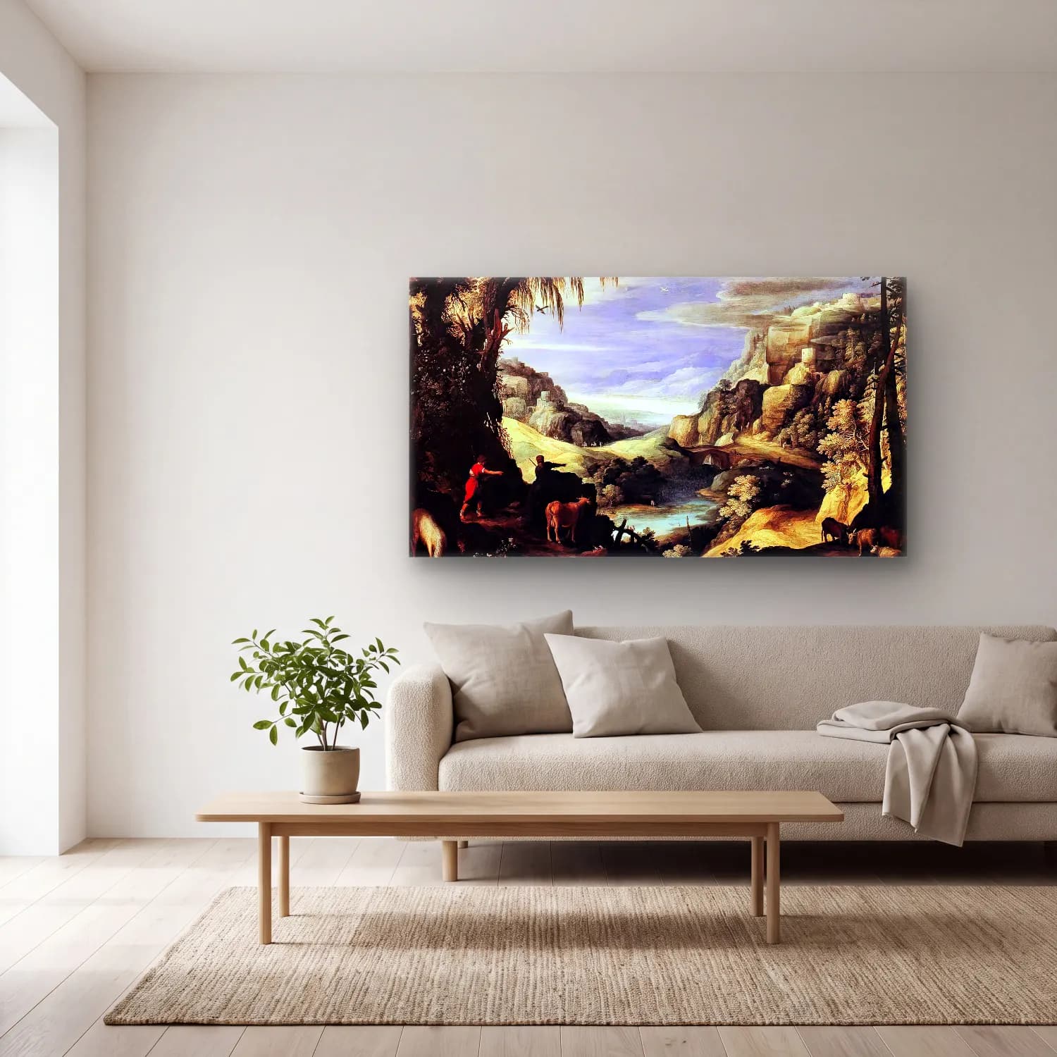 Paul Bril – Landscape with Mercury and Argus cam tablo — açık renk salonda