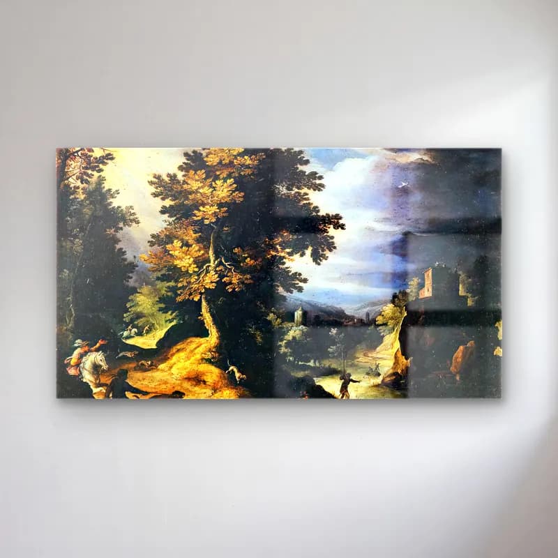 Paul Bril – Landscape with Stag Hunt cam tablo — Paul Bril – Landscape with Stag Hunt — yağlı boya i̇talyan sahili