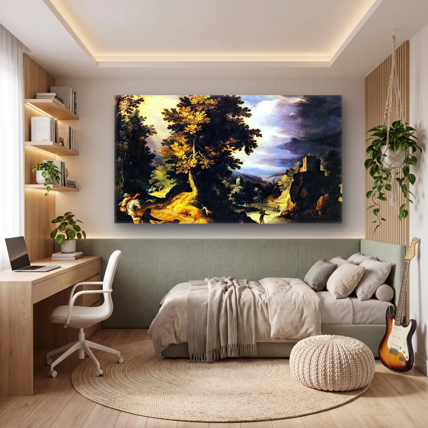 Paul Bril – Landscape with Stag Hunt cam tablo — genç odasında