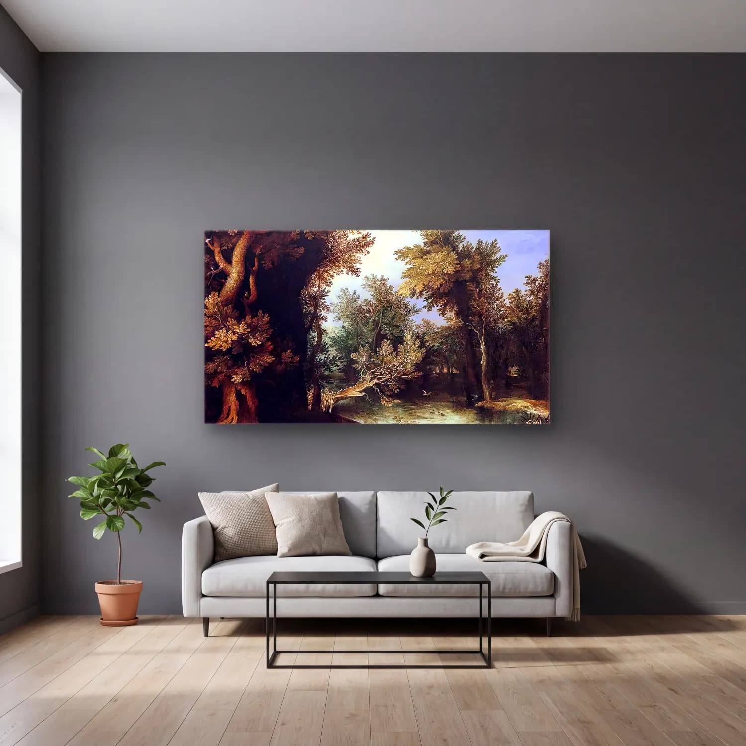 Paul Bril – Landscape with a Marsh cam tablo — gri duvarlı salonda