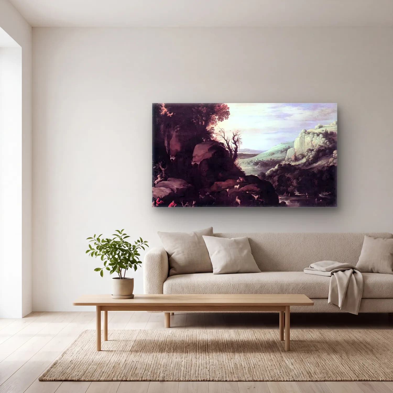 Paul Bril – Landscape – Siyah Beyaz Tonlar cam tablo — açık renk salonda