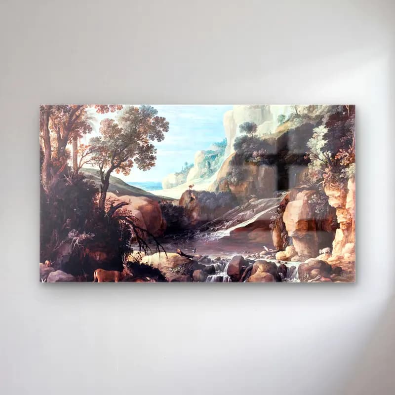Paul Bril – Mountainous Landscape cam tablo — Paul Bril – Mountainous Landscape — yağlı boya kırda nehir