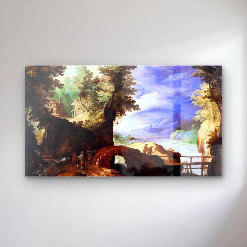 Paul Bril – Rocky Landscape with Shepherds cam tablo — Paul Bril – Rocky Landscape with Shepherds — yağlı boya kırda nehir