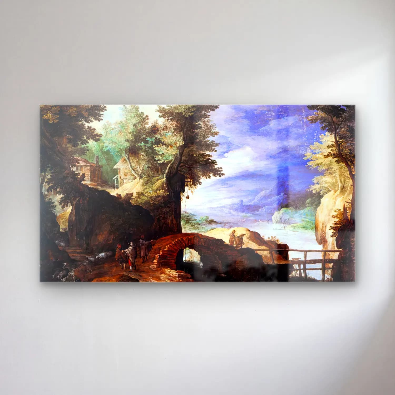Paul Bril – Rocky Landscape with Shepherds cam tablo — Paul Bril – Rocky Landscape with Shepherds — yağlı boya kırda nehir